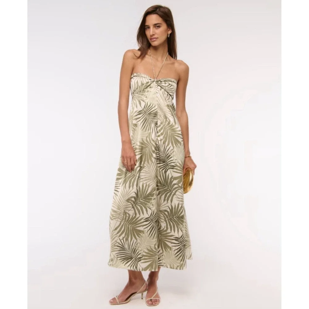 Abercrombie & Fitch Women's Twist Front Flowy Maxi Dress Green Size Small NWT